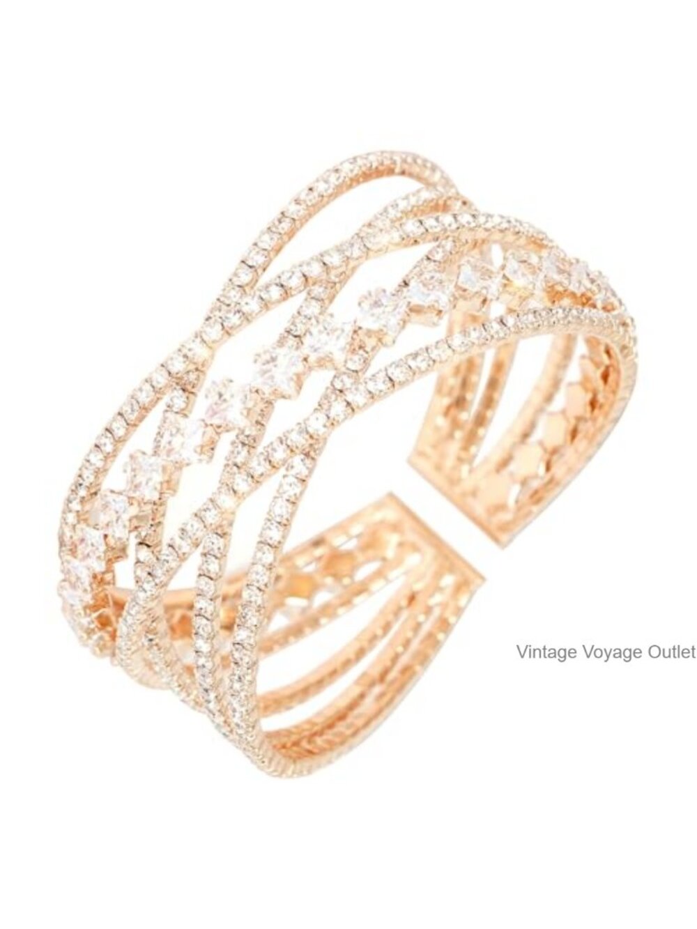 Rhinestone Cuff Bracelet Multilayer Sparkling Crystal Layered Adjustable for
